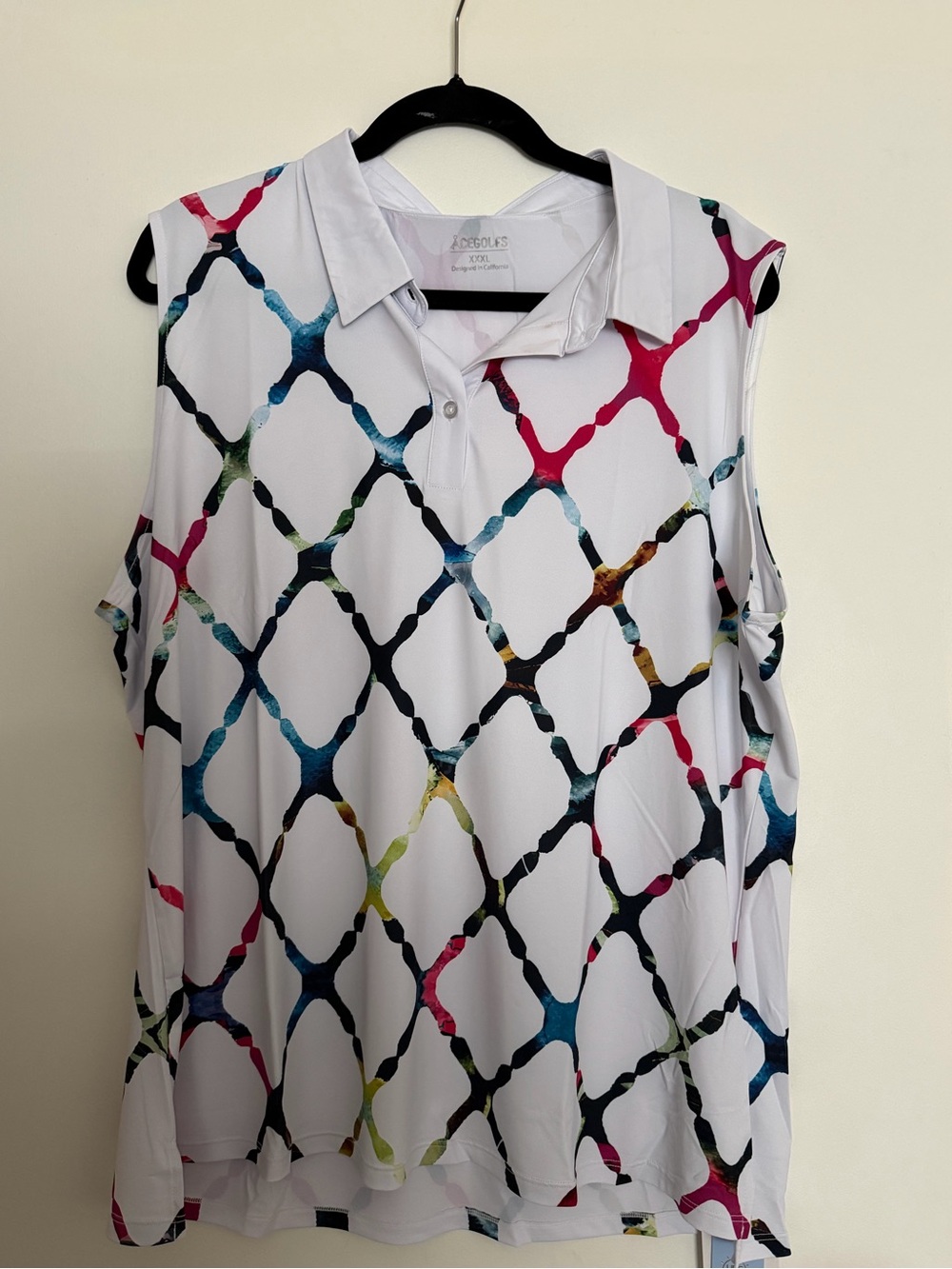 Corkys White Sleeveless Collared Top with Multicolor Lattice